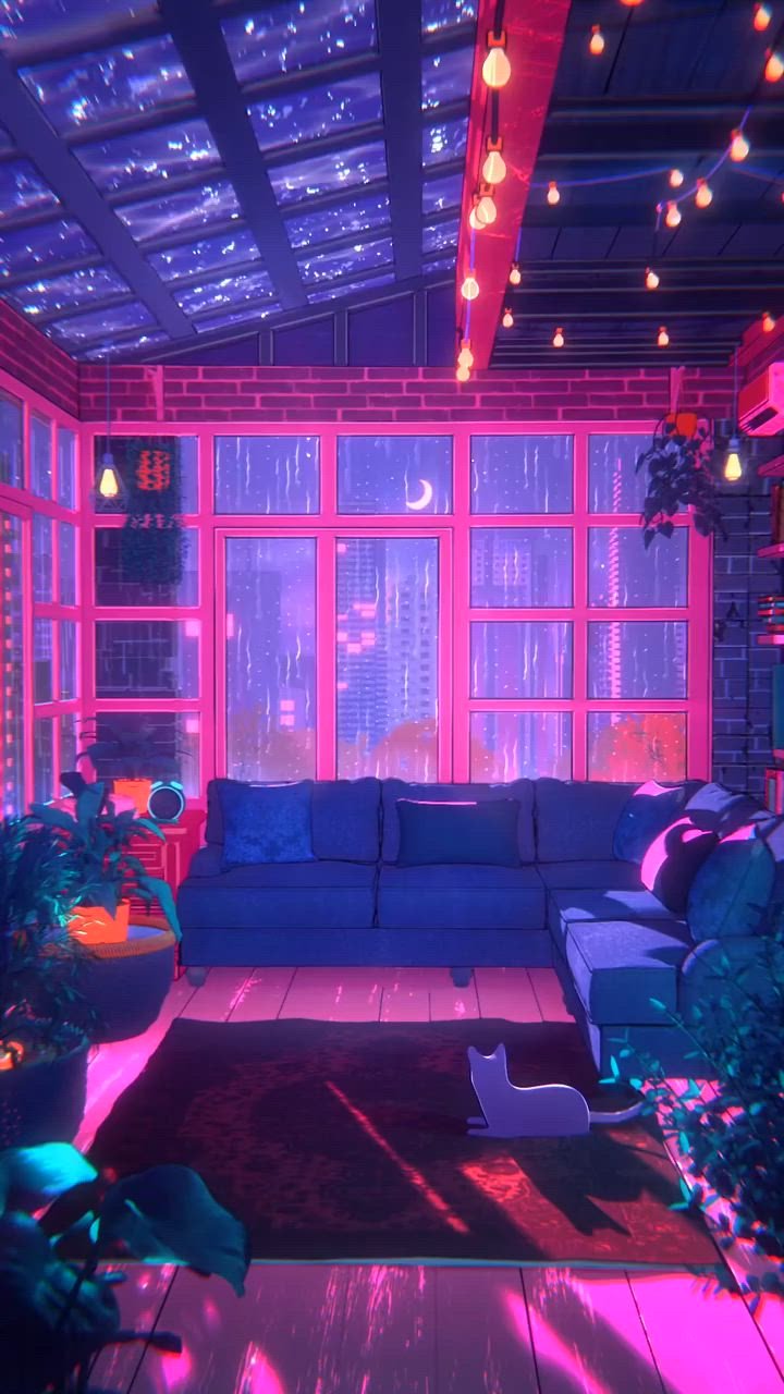 Neon-Lit Living Room Futurism Download Wallpapers