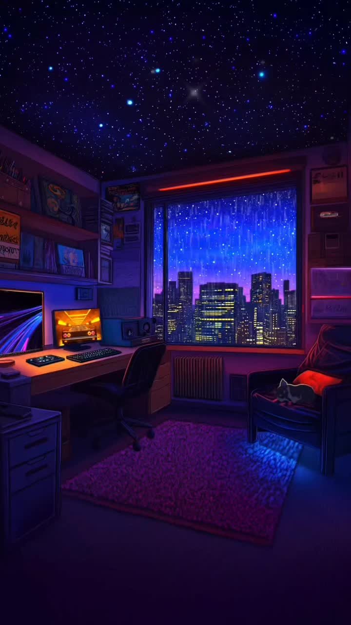 Neon Office Solitude or Cyber Desk Glow or Download Wallpapers
