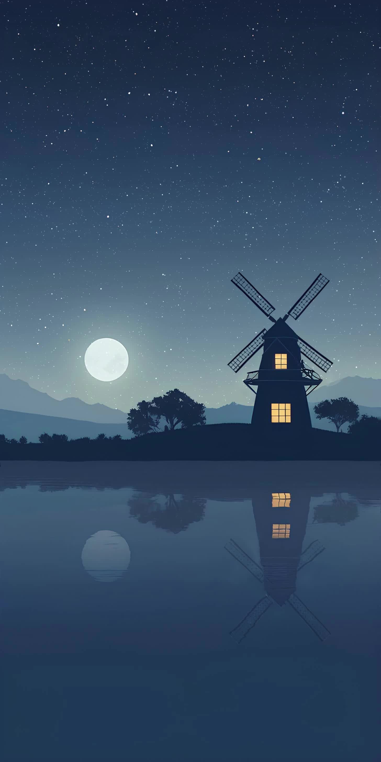 Serene Windmill Over Rolling Hills Download Wallpapers