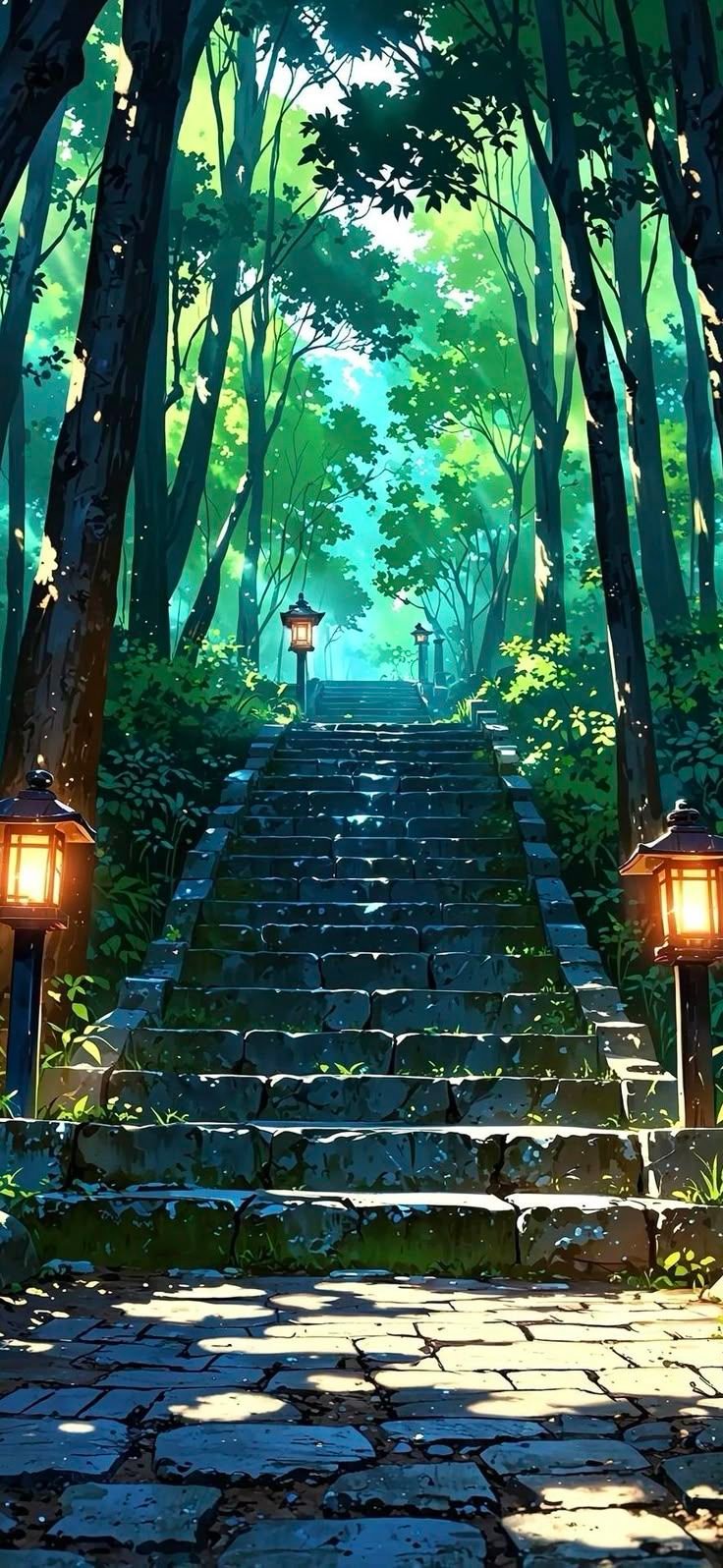 Lantern-lit Anime Staircase Design Download Wallpapers