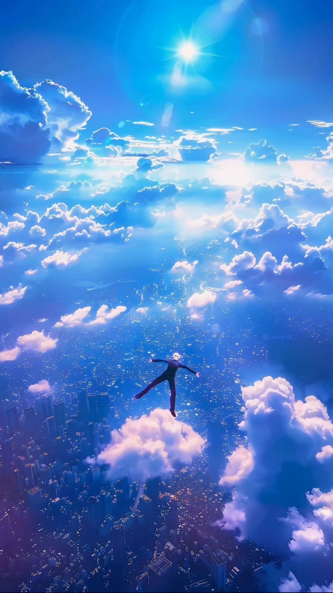 Flying Over Clouds and Cityscape Anime Download Wallpapers