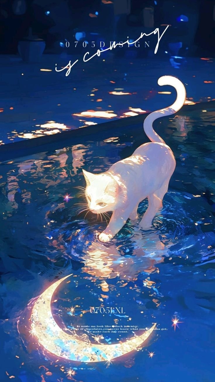 White Cat by Crescent Moon Lake Download Wallpapers