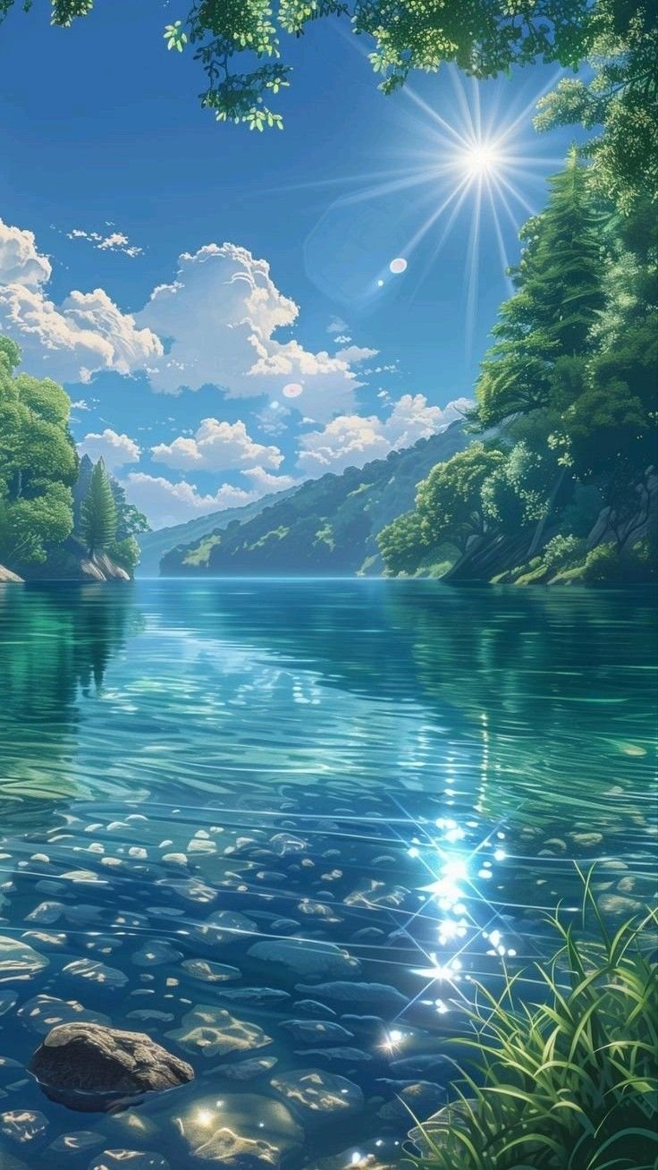 Serene River Landscape Anime Download Wallpapers