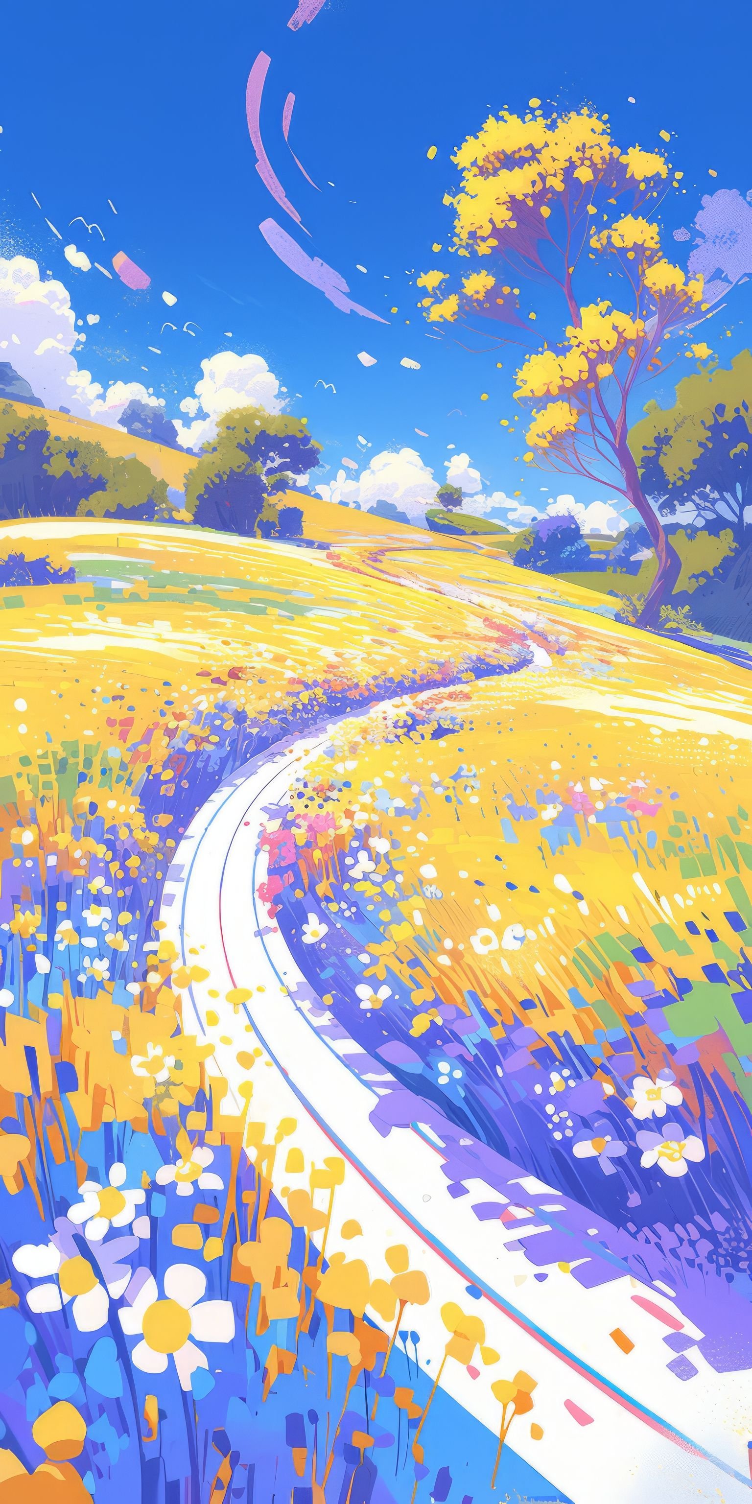 Serene Meadow with Blooming Flowers Download Wallpapers