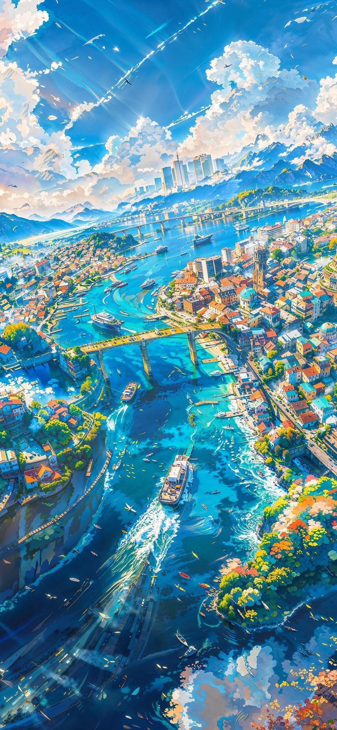 Ocean City Skyline Anime Download Wallpapers