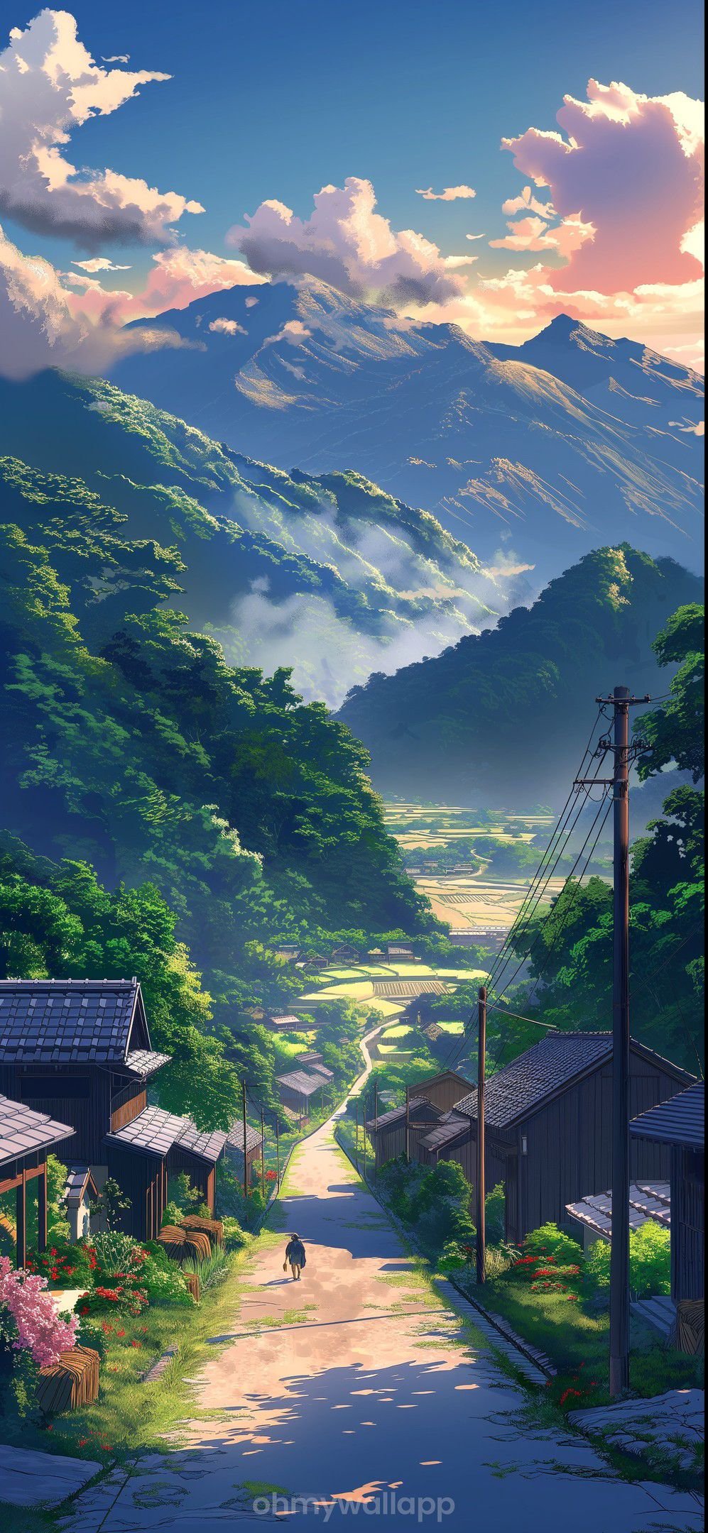 Serene Anime Mountain Village Walk Download Wallpapers