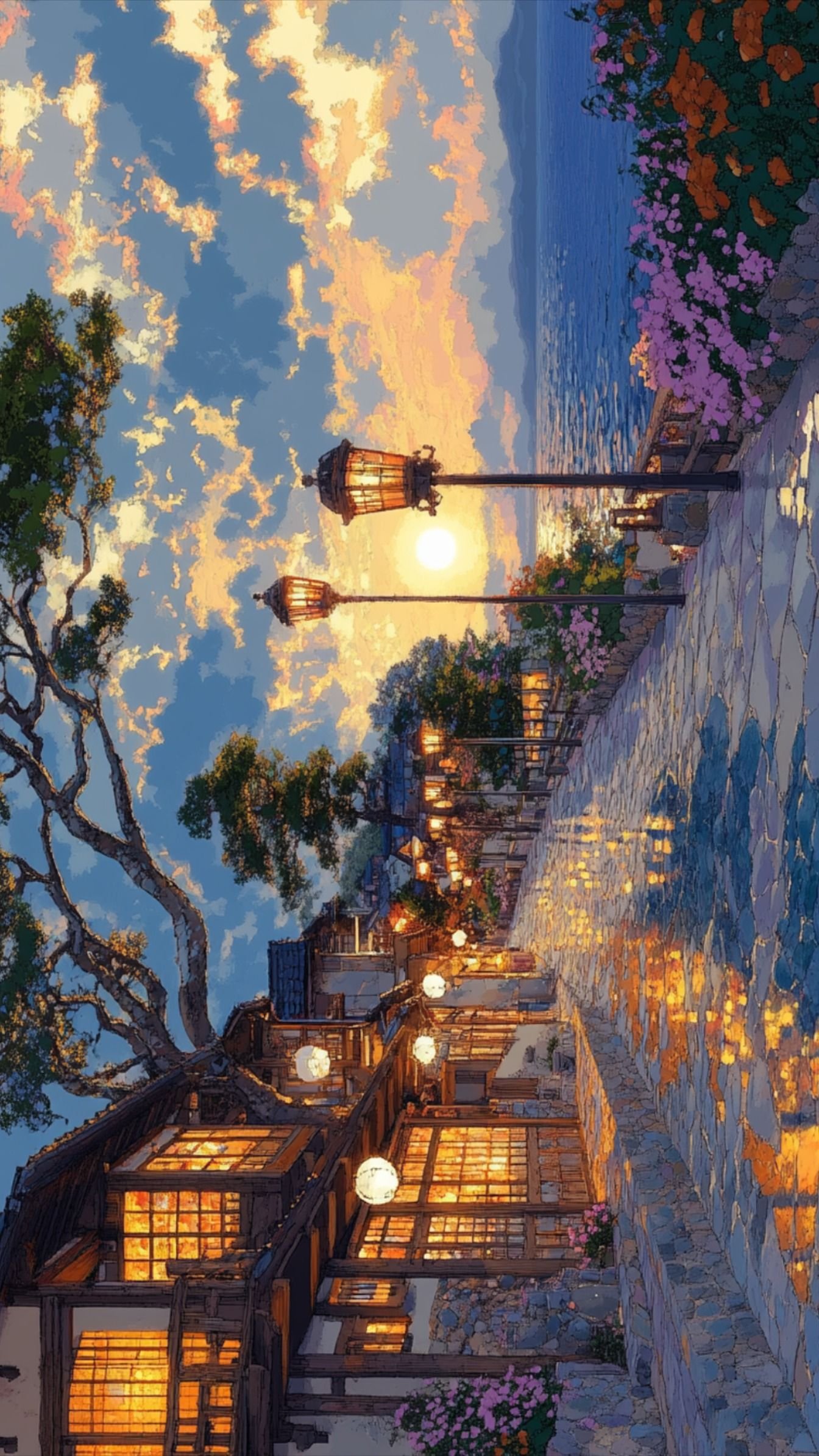 Night City Glow with Trees Download Wallpapers