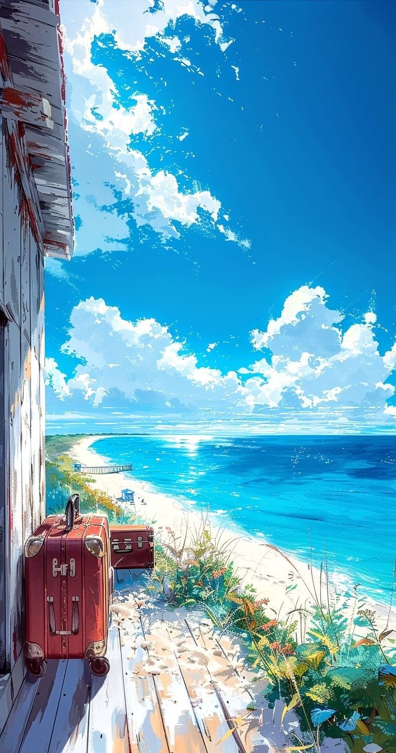 Ocean View Suitcases Anime Scene Download Wallpapers