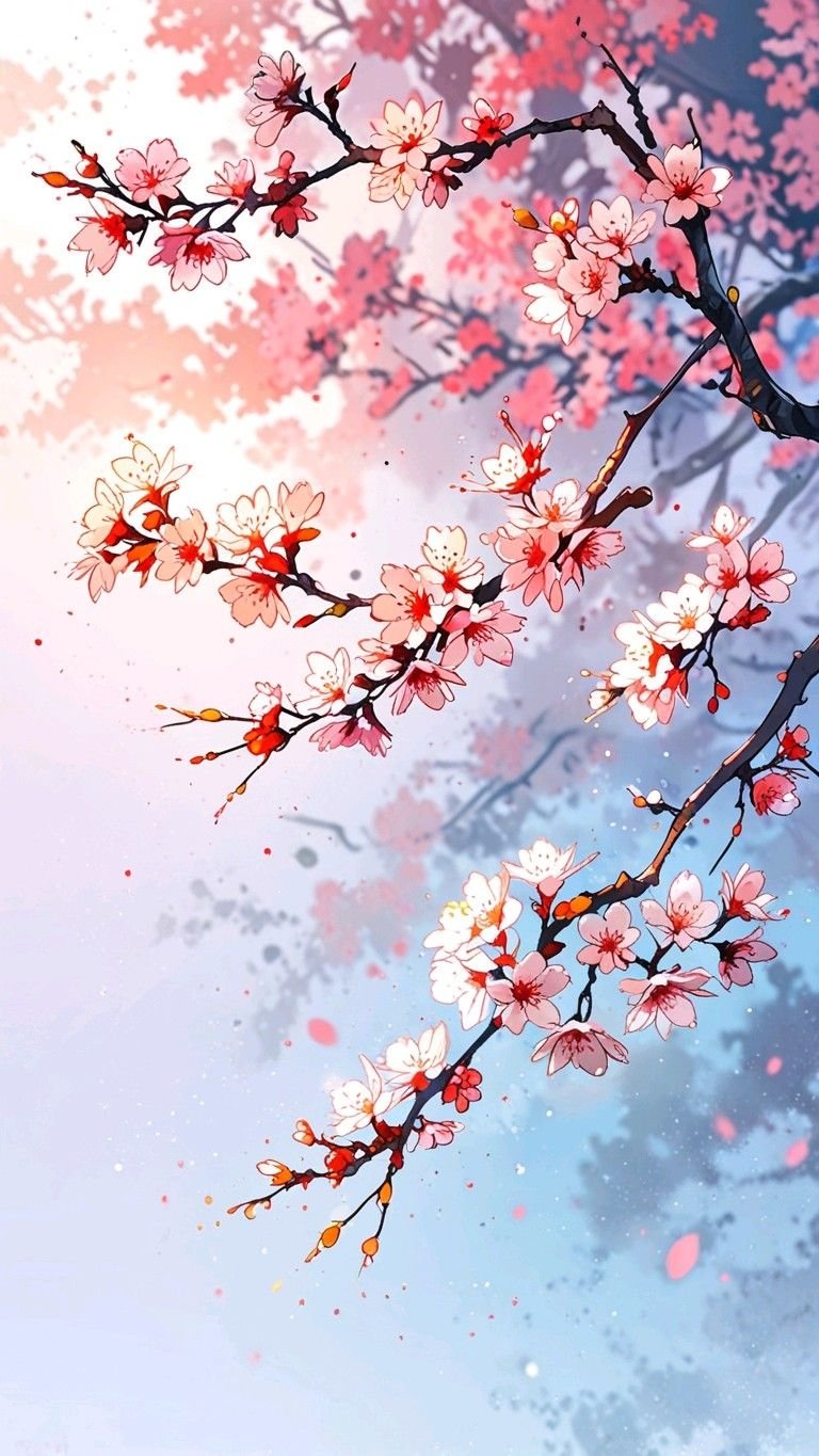 Pink Blossoms Under Blue Sky Download Wallpapers