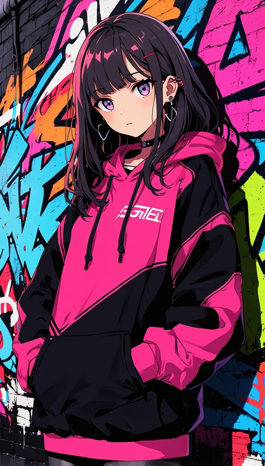 Pink Hoodie Anime Girl Art Download Wallpapers