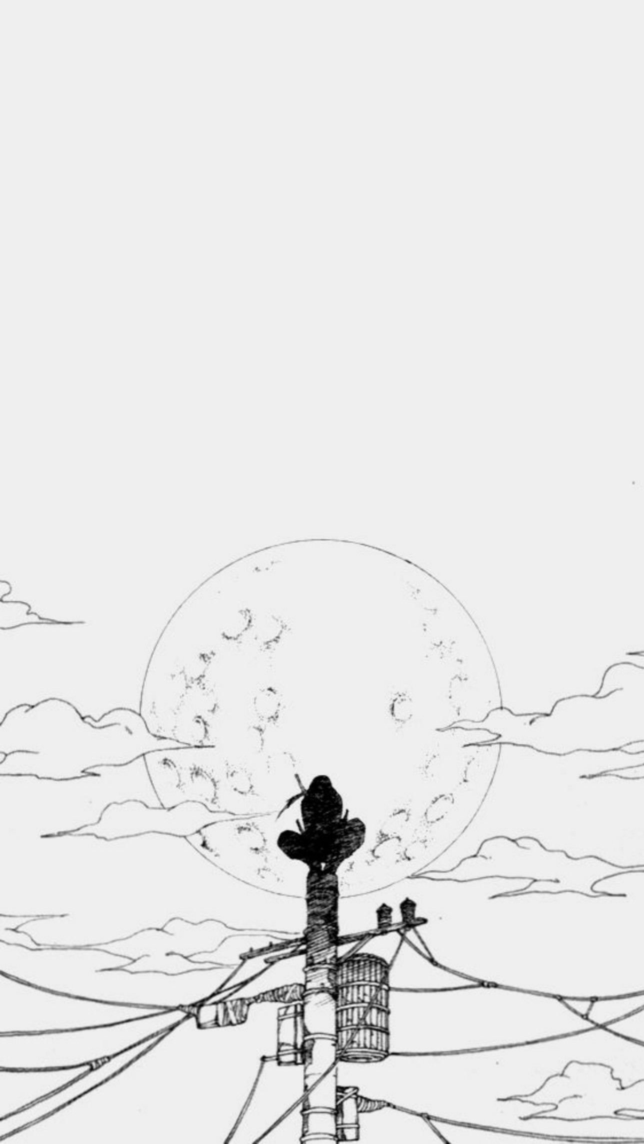 Monochrome Powerline Moon Silhouette Download Wallpapers