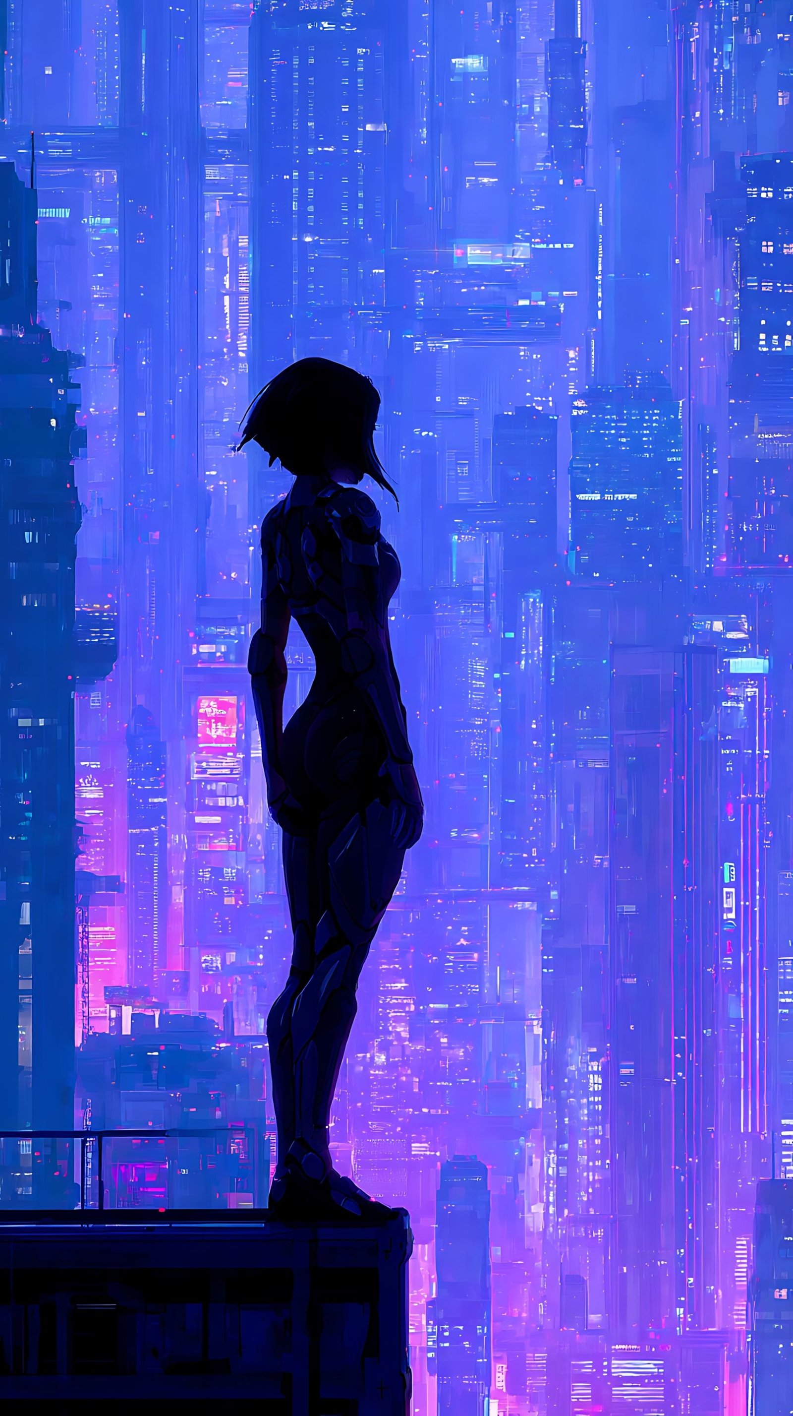 Urban Rooftop Cyberpunk Silhouette Download Wallpapers