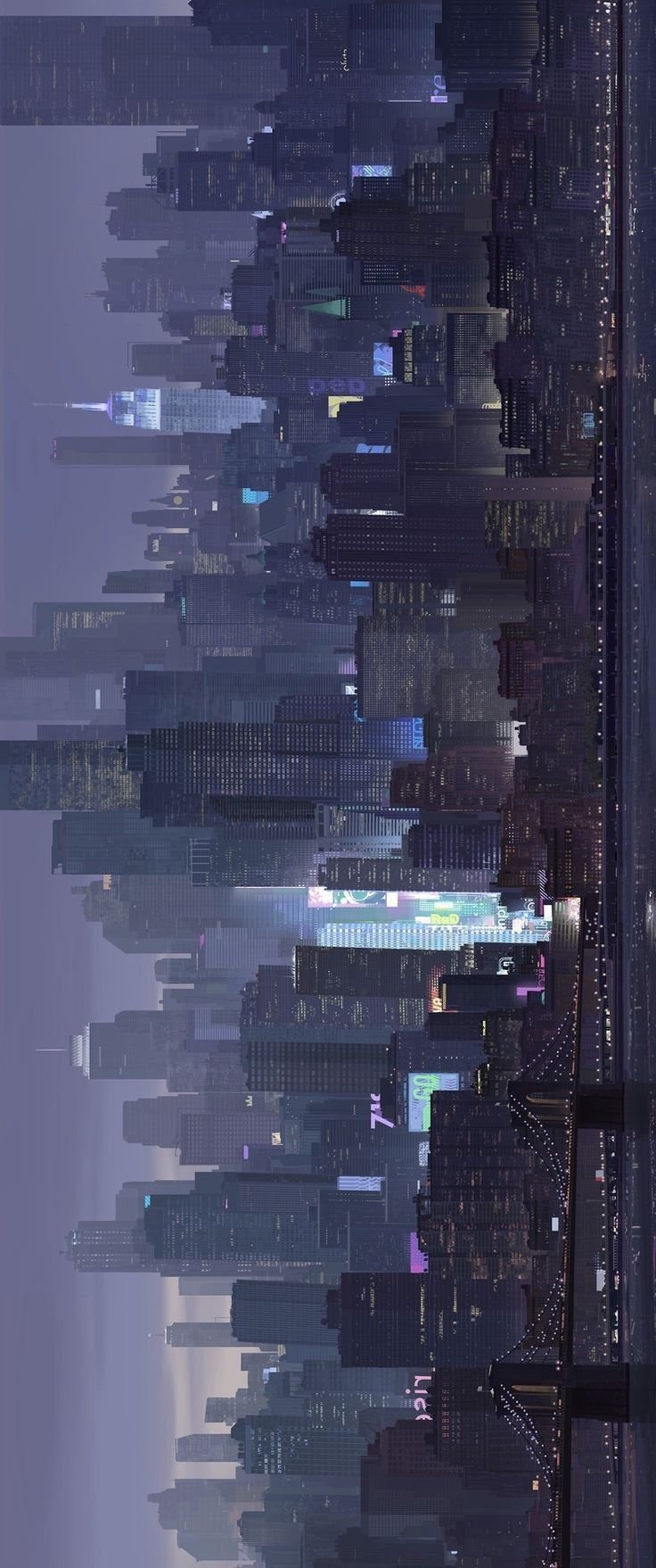 Neon Skyline Reflected in Water Download Wallpapers