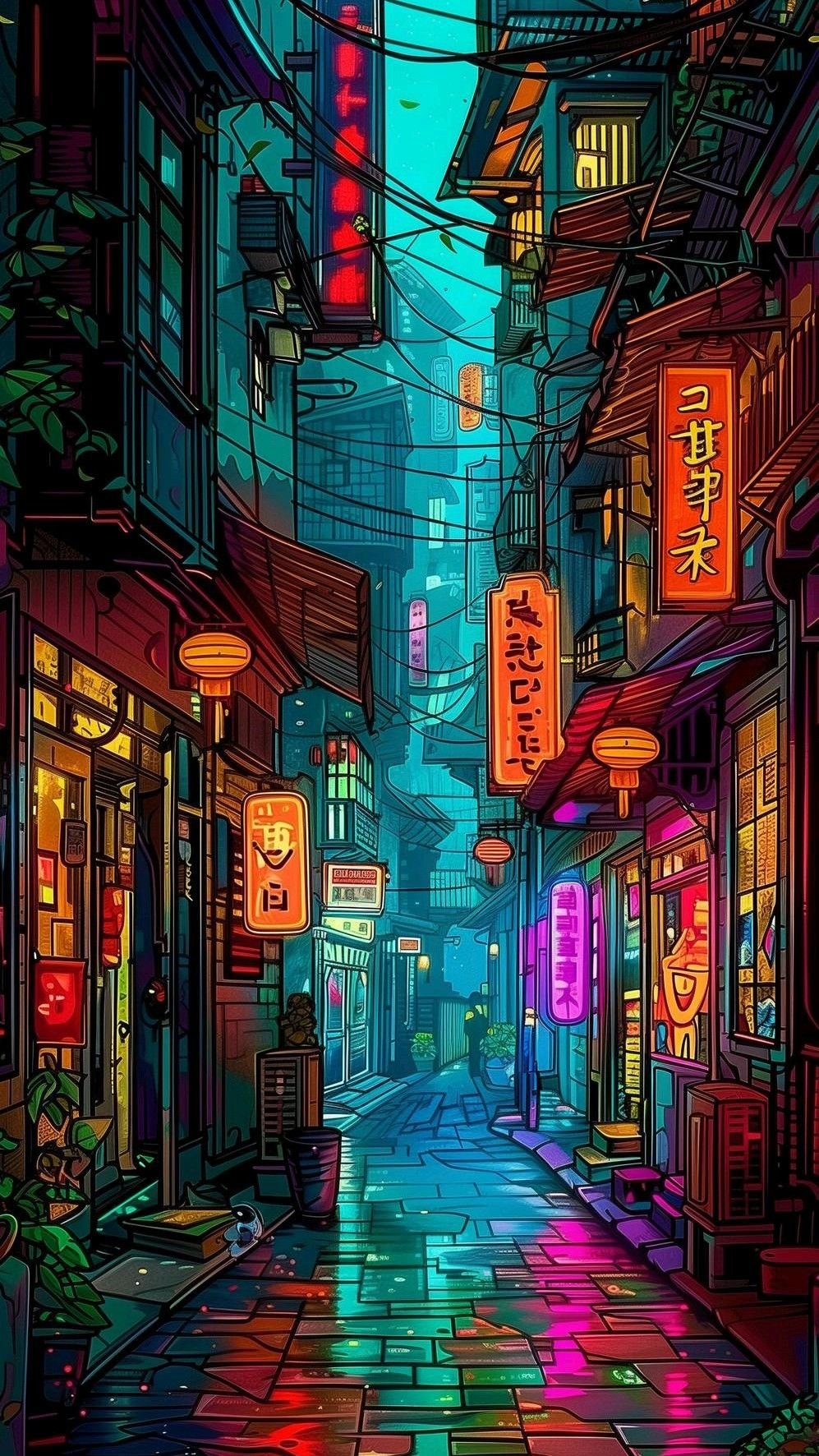Neon-lit Cyberpunk Nightscape Download Wallpapers