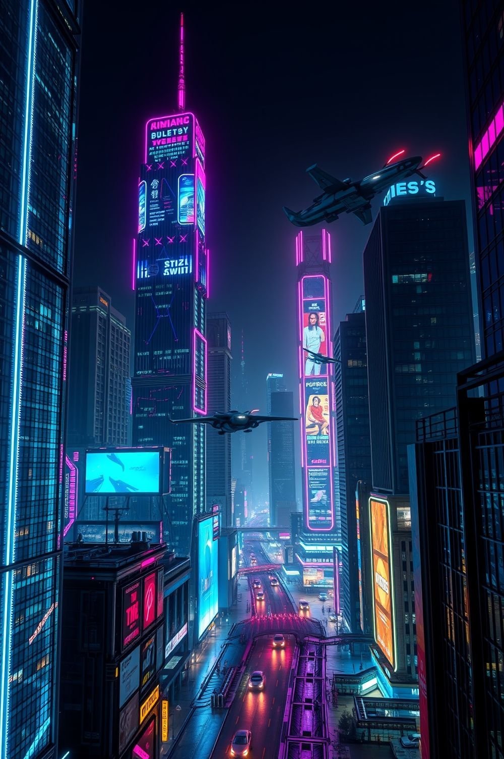 Neon Futuristic Glowing Skyscrapers Download Wallpapers