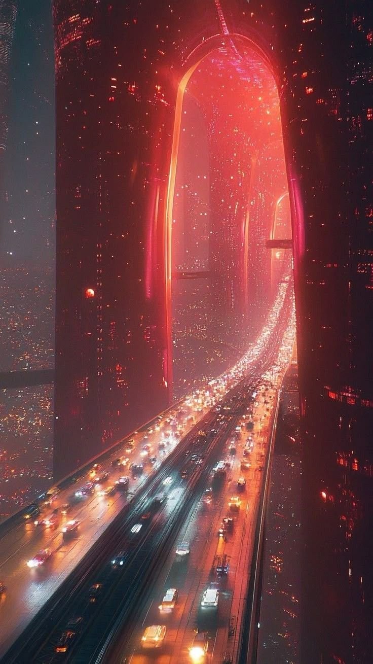Neon City Light Trails Download Wallpapers