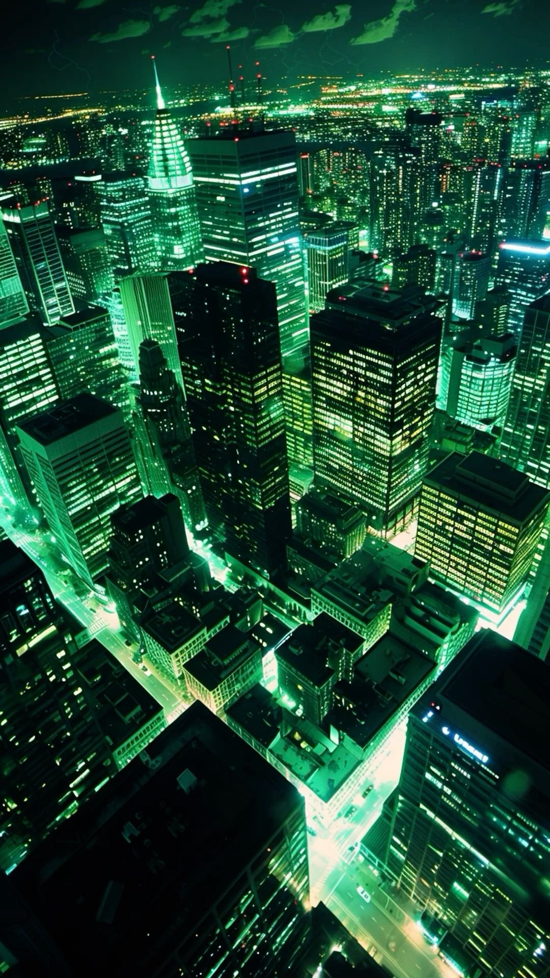 Neon Skyscrapers Illuminated at Night Download Wallpapers