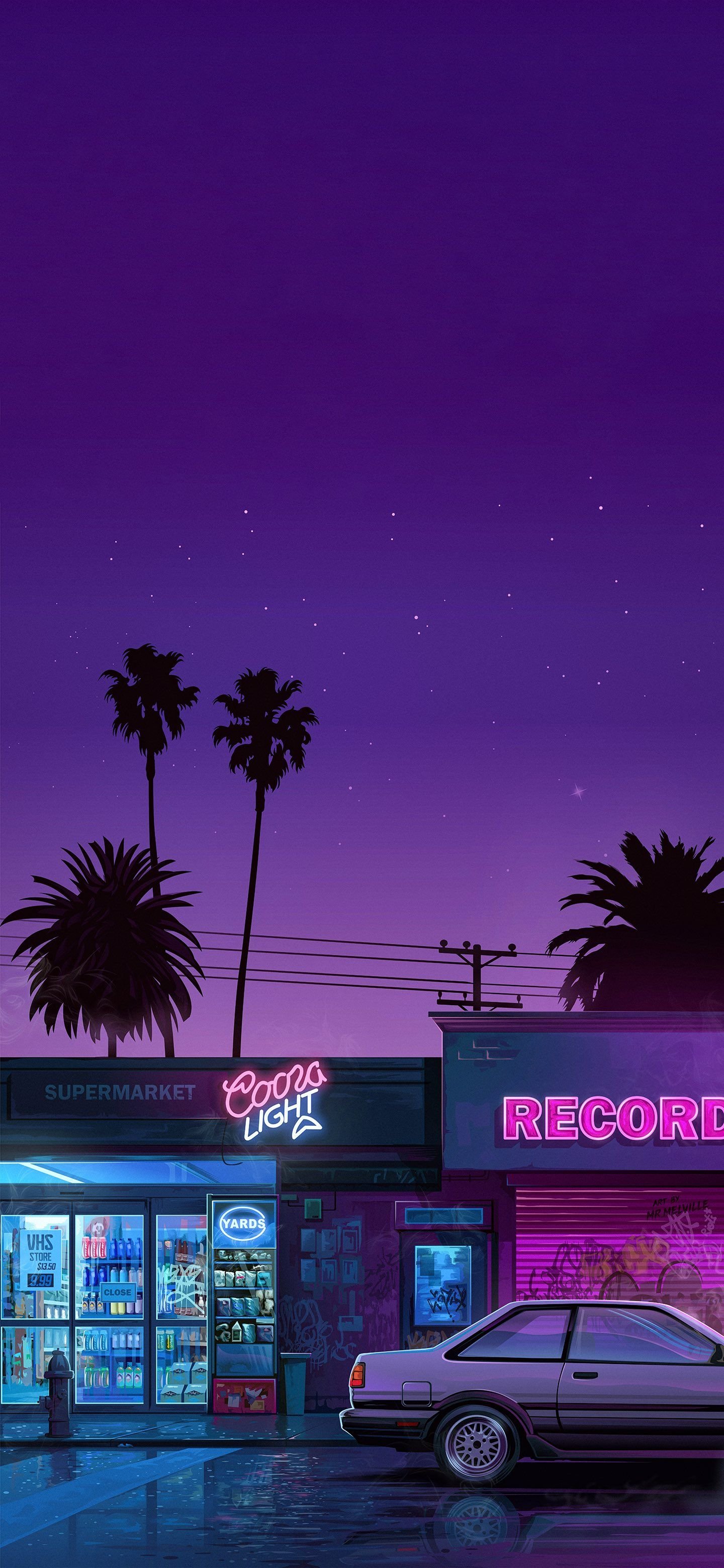 Neon Nights at the Record Store Download Wallpapers