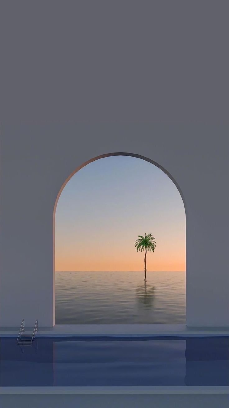 Empty Pool Palm Sunset Glow Download Wallpapers
