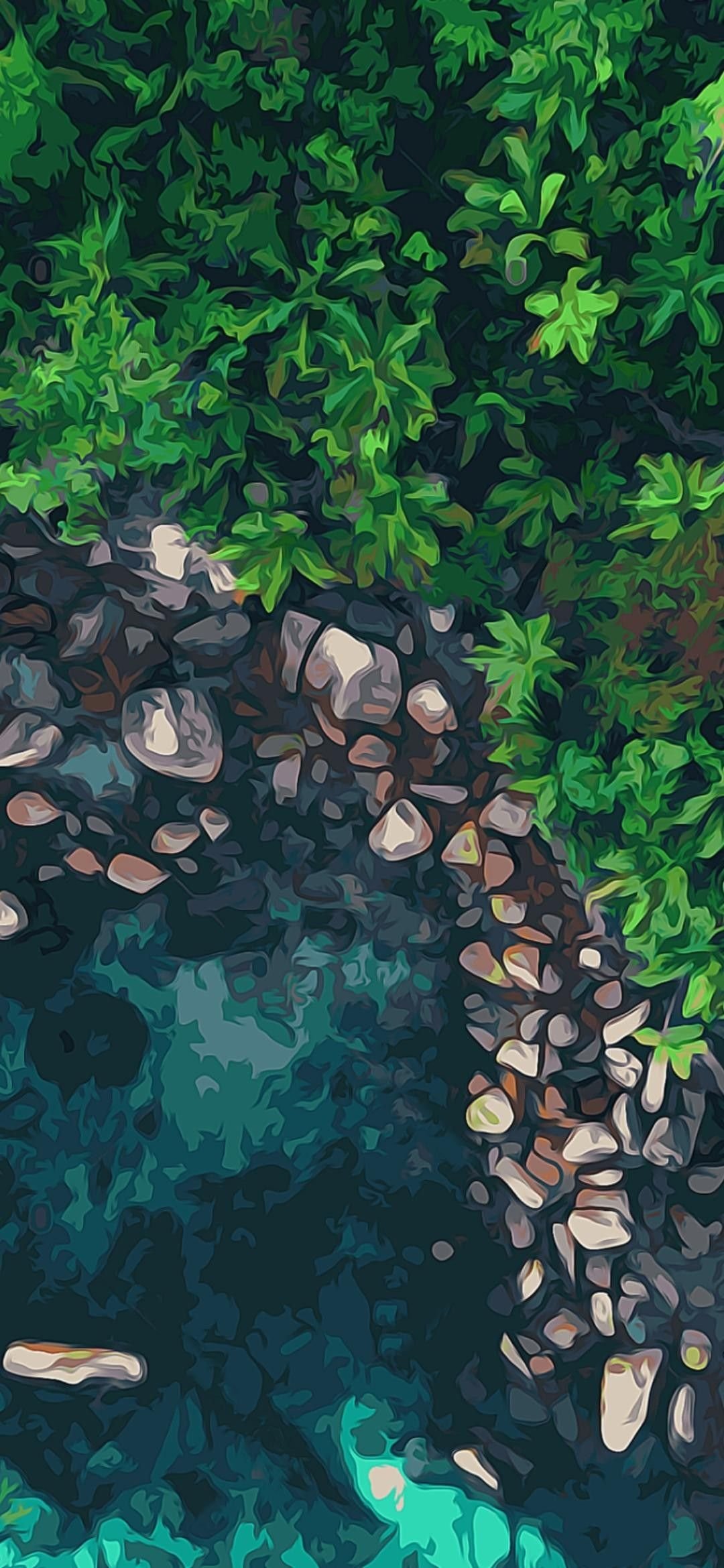 Serene Stream with Leafy Edges Download Wallpapers
