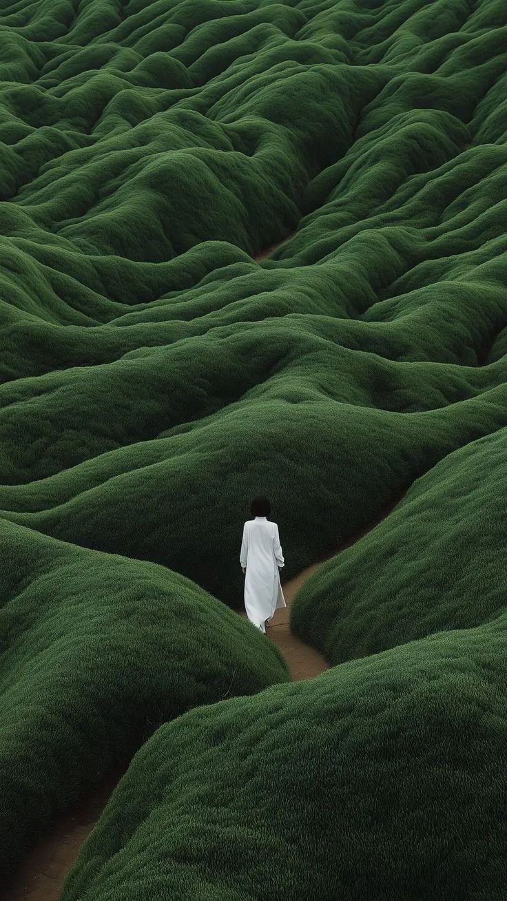 Minimalist White Cloth on Green Field Download Wallpapers