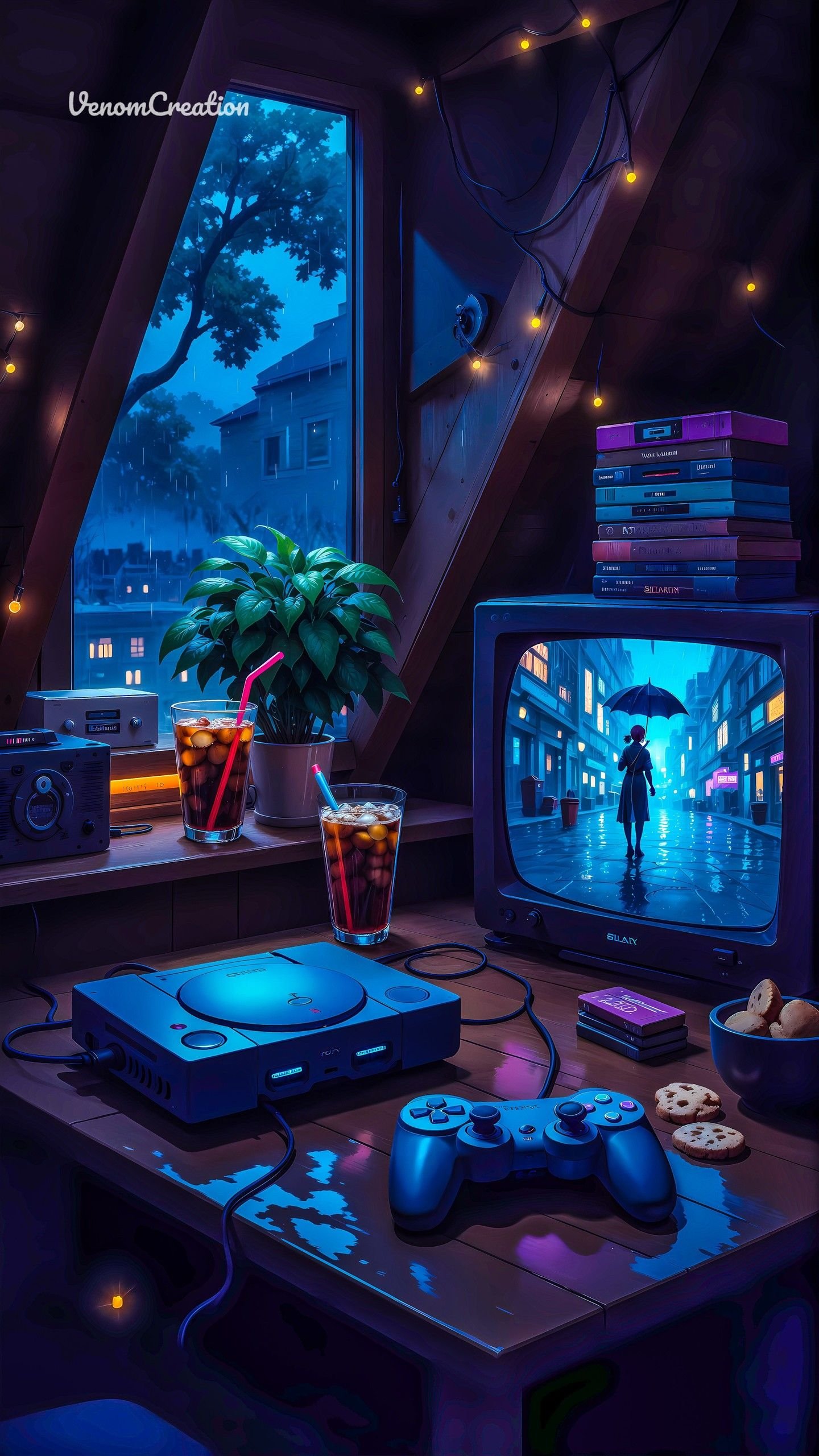Retro Gaming Setup Desktop Scene Download Wallpapers