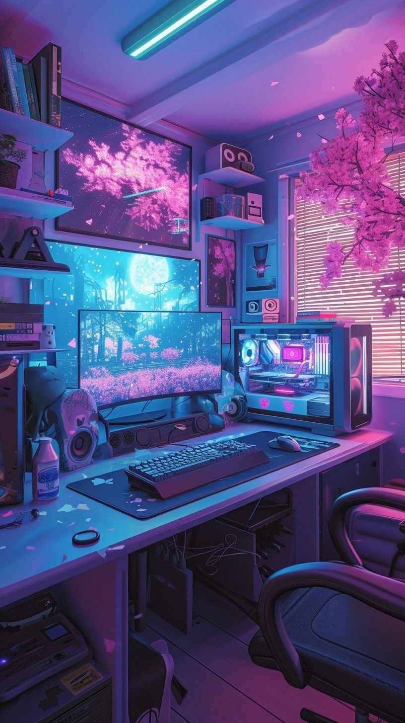 Modern Gaming Setup Purple Glow Download Wallpapers