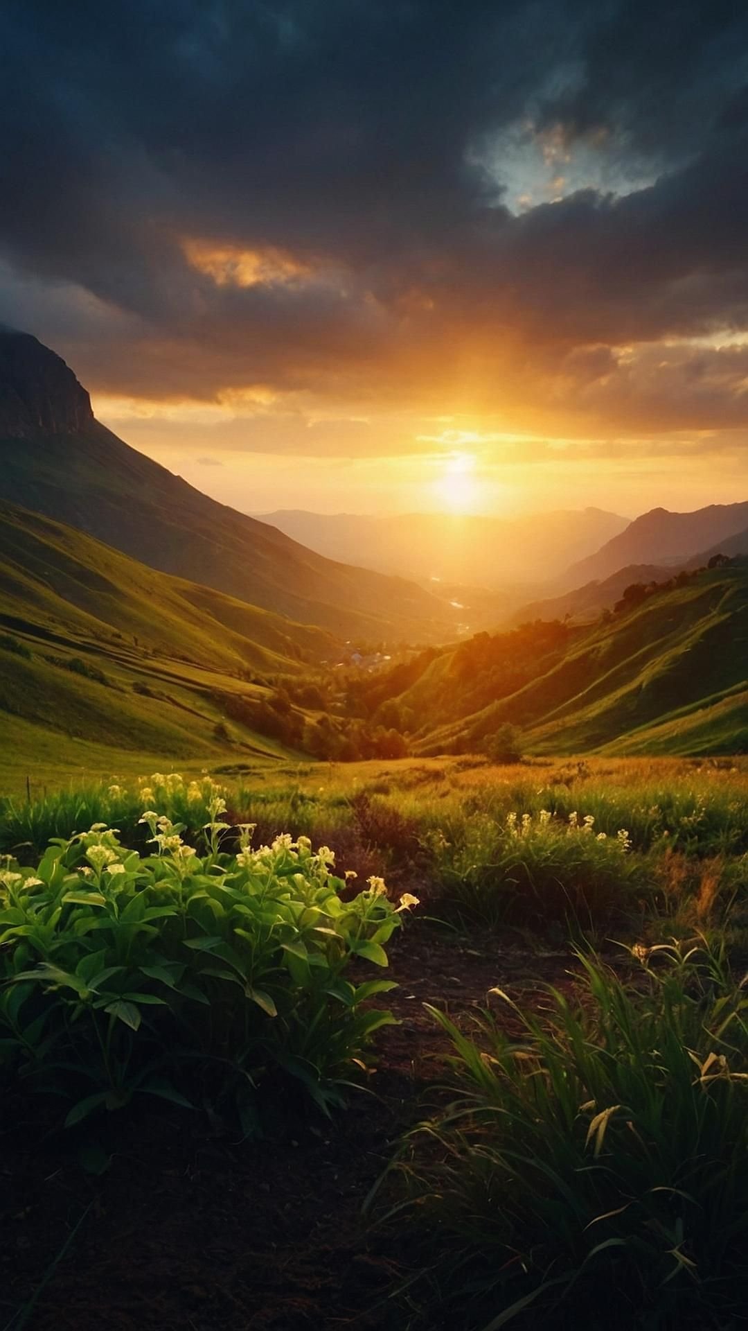 Sunset Peaks with Wildflowers Download Wallpapers