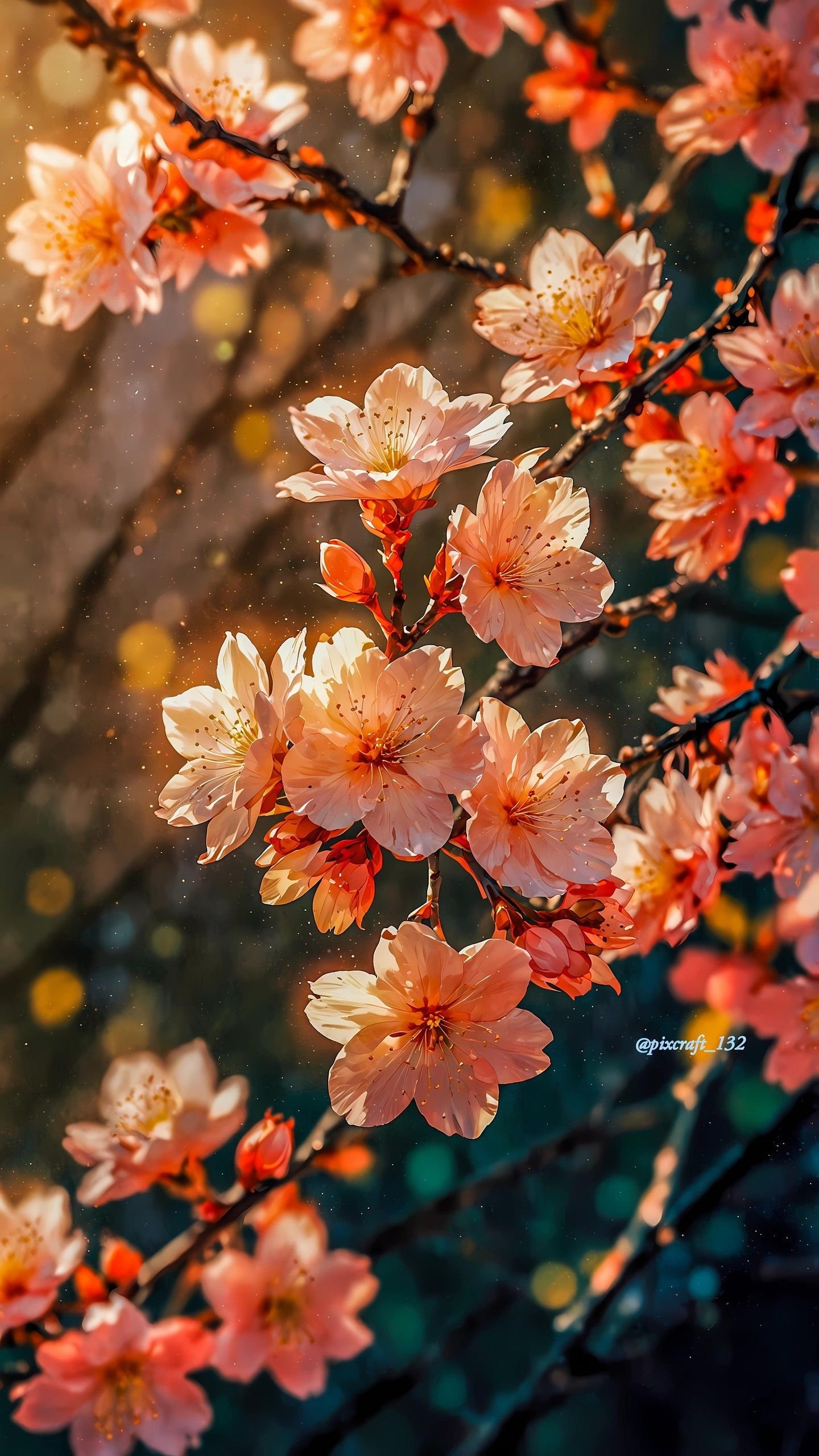 Sunlit Pink Blossoms on Branch Download Wallpapers