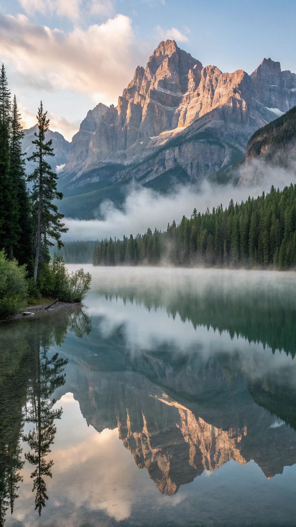 Misty Mountain Reflections Over Lake Download Wallpapers