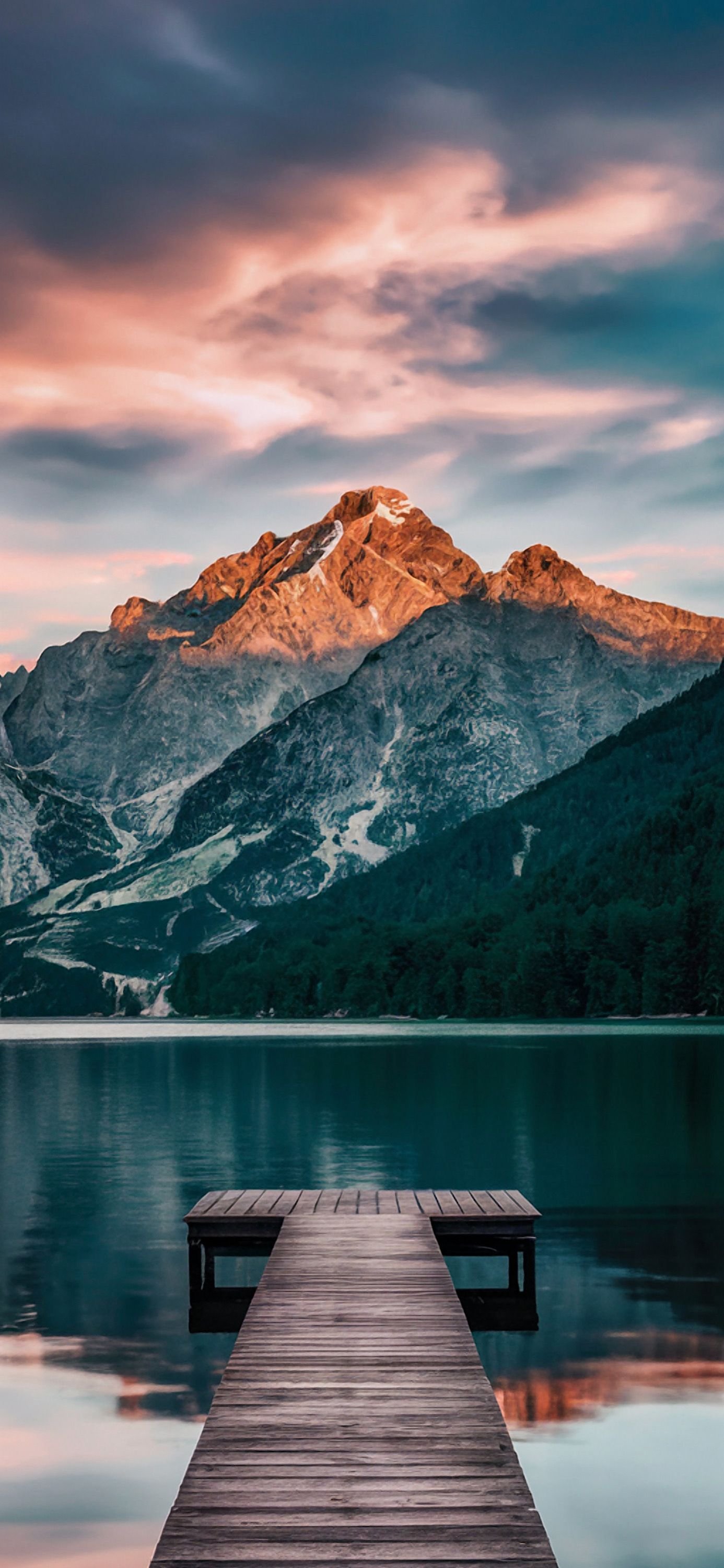 Snowy Mountain Lake Dock Scene Download Wallpapers