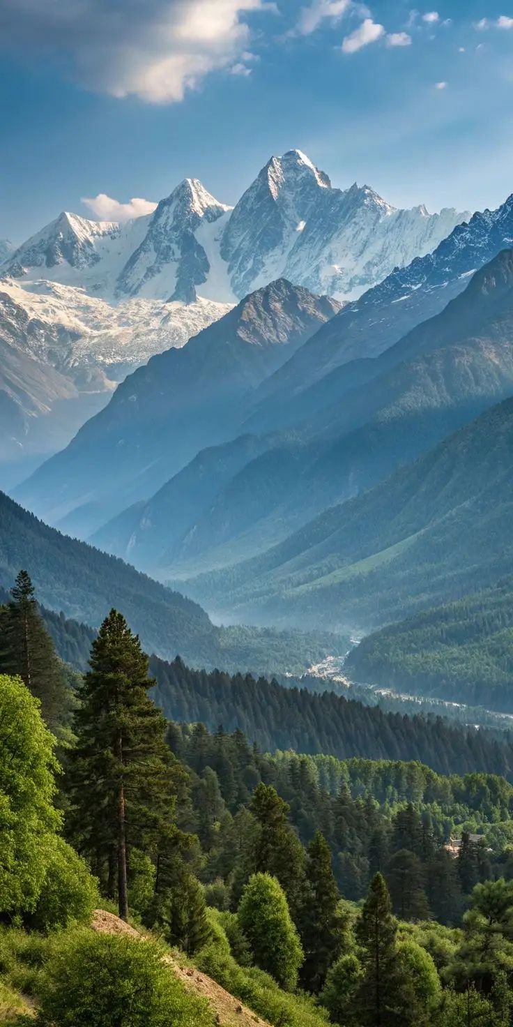 Snowy Peaks and Verdant Valley Download Wallpapers