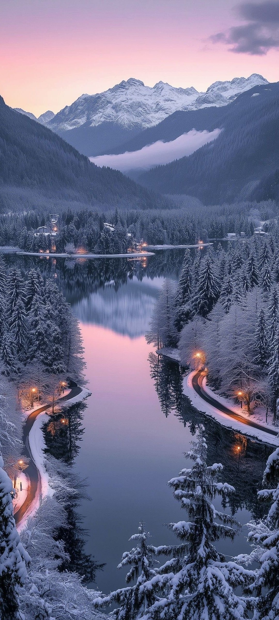 Starlit Lake Amid Snowy Peaks Download Wallpapers
