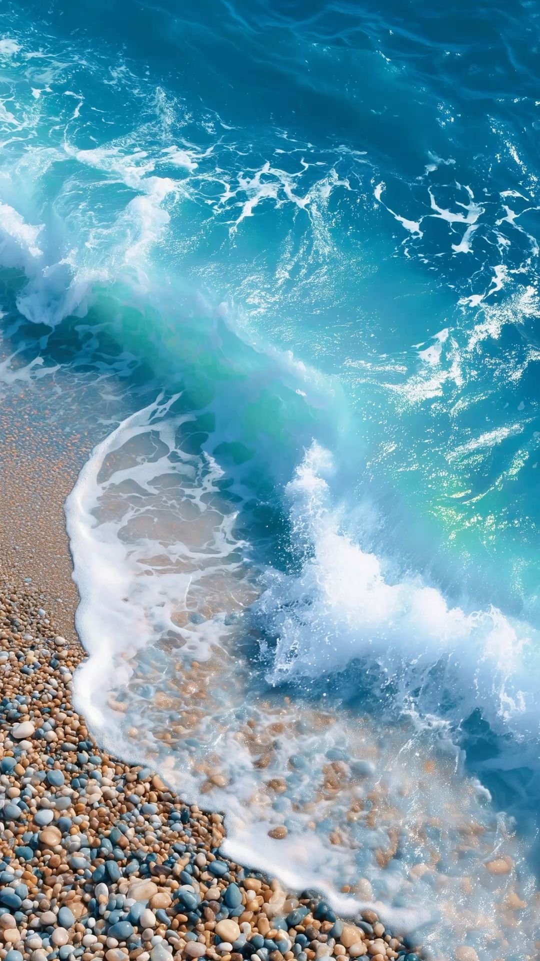 Ocean Wave Over Pebbled Shore Download Wallpapers