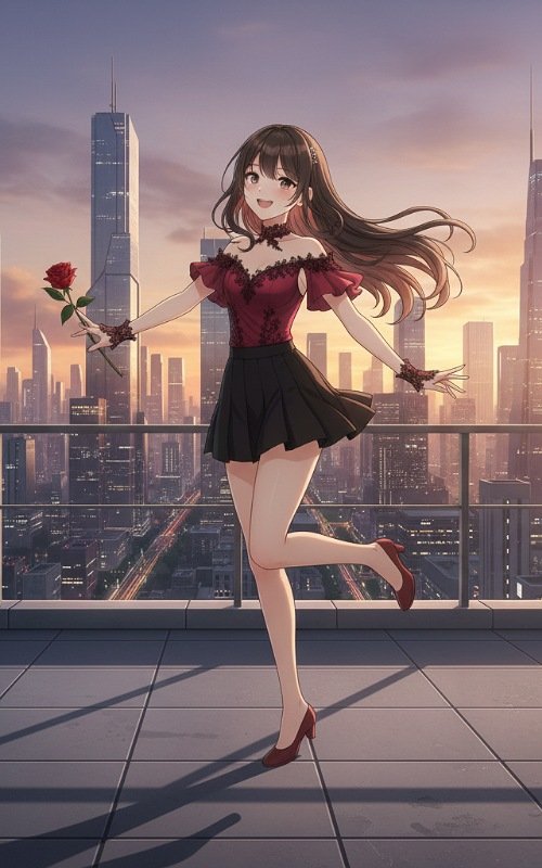Anime girl dancing on the roof top | Ari Store